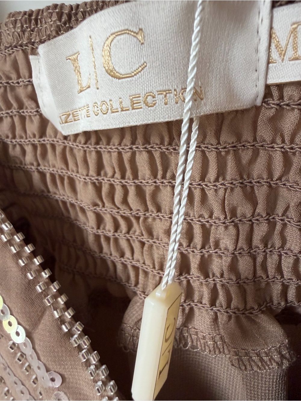 Beaded Sequin tan taupe Camisole tank Top - Picture 3 of 6